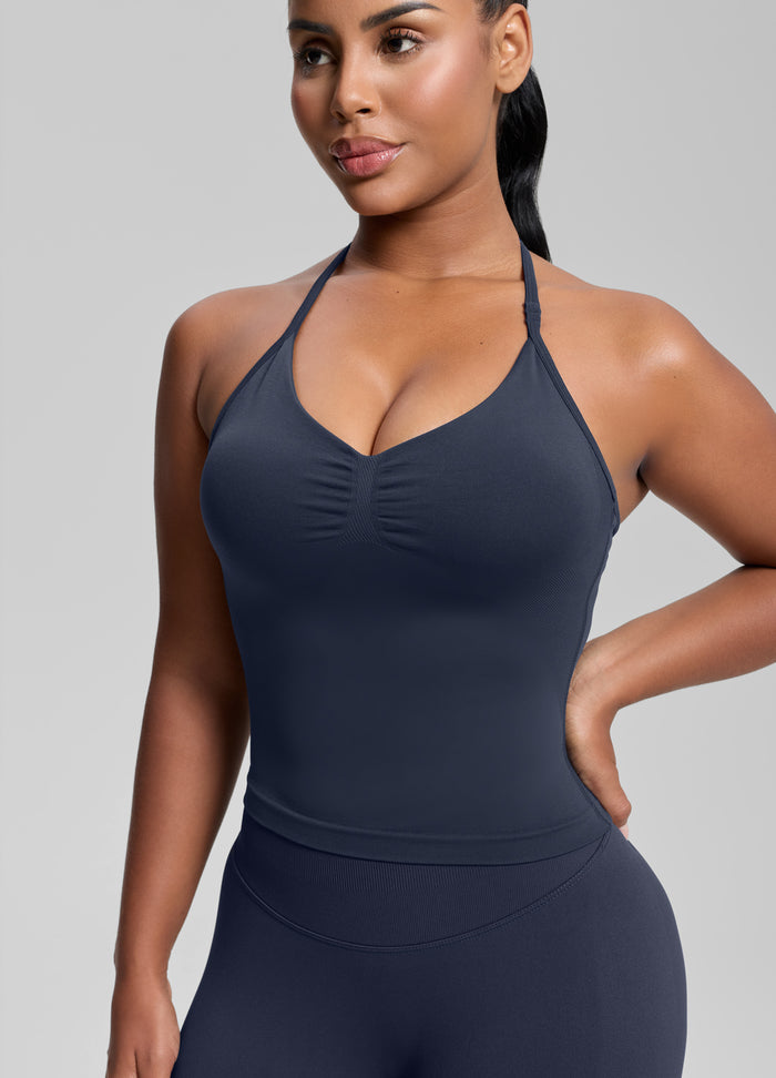 Ultrasculpt Canotta Lunga Aderente in Twill con Reggiseno Incorporato e Scollo all