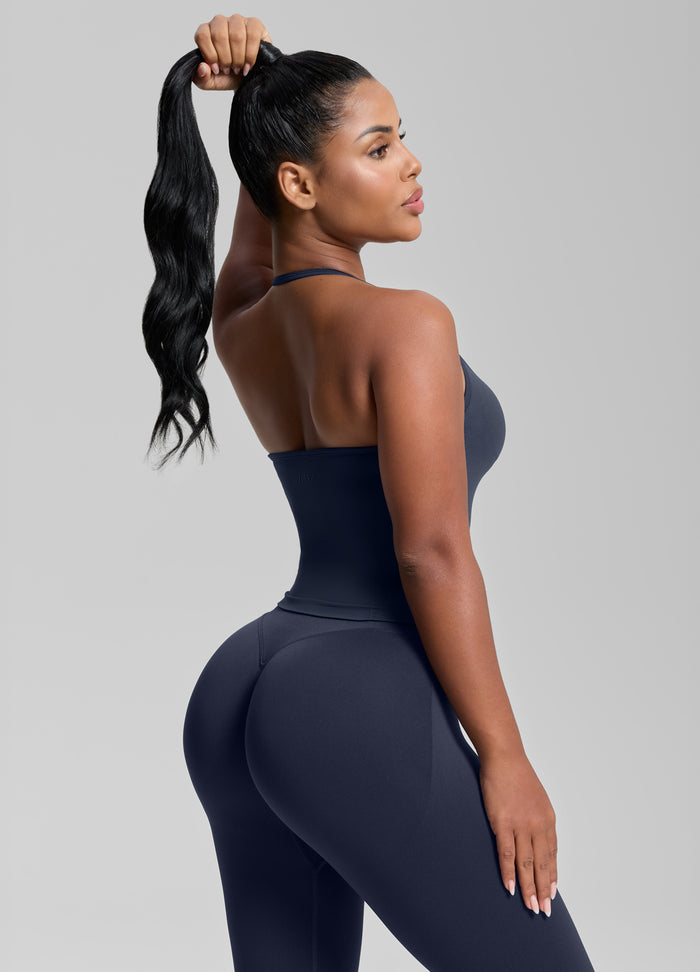 Ultrasculpt Canotta Lunga Aderente in Twill con Reggiseno Incorporato e Scollo all