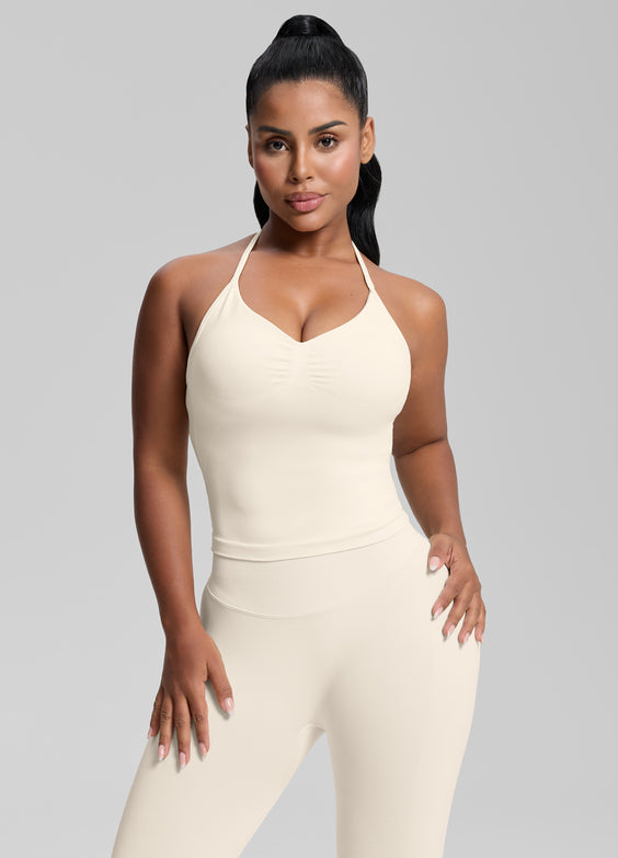Ultrasculpt Canotta Lunga Aderente in Twill con Reggiseno Incorporato e Scollo all'Americana