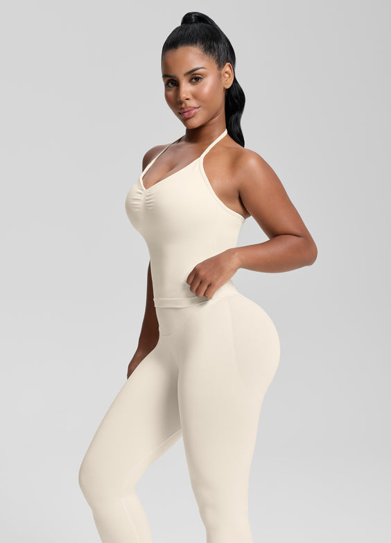 Ultrasculpt Canotta Lunga Aderente in Twill con Reggiseno Incorporato e Scollo all'Americana
