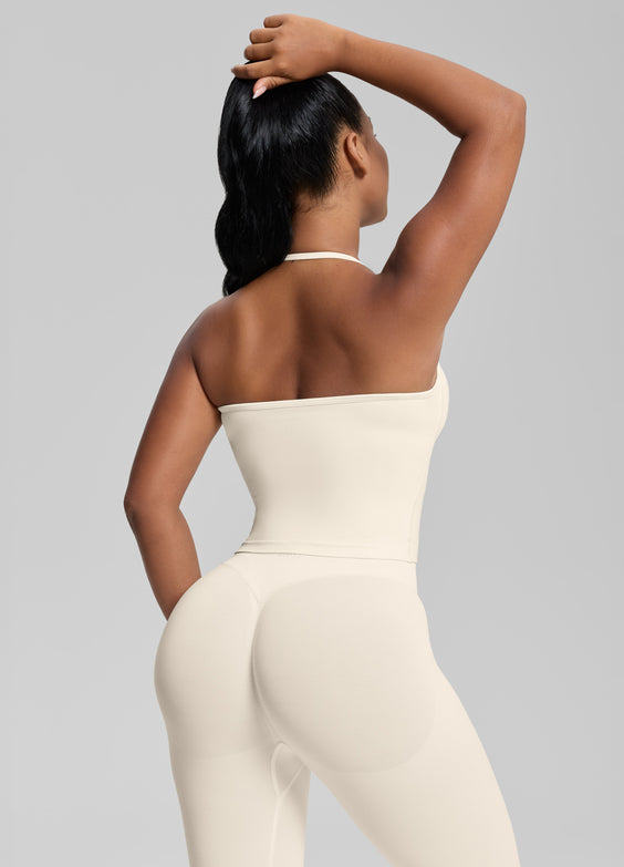 Ultrasculpt Canotta Lunga Aderente in Twill con Reggiseno Incorporato e Scollo all'Americana