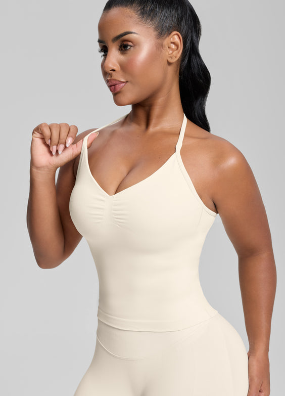 Ultrasculpt Canotta Lunga Aderente in Twill con Reggiseno Incorporato e Scollo all'Americana