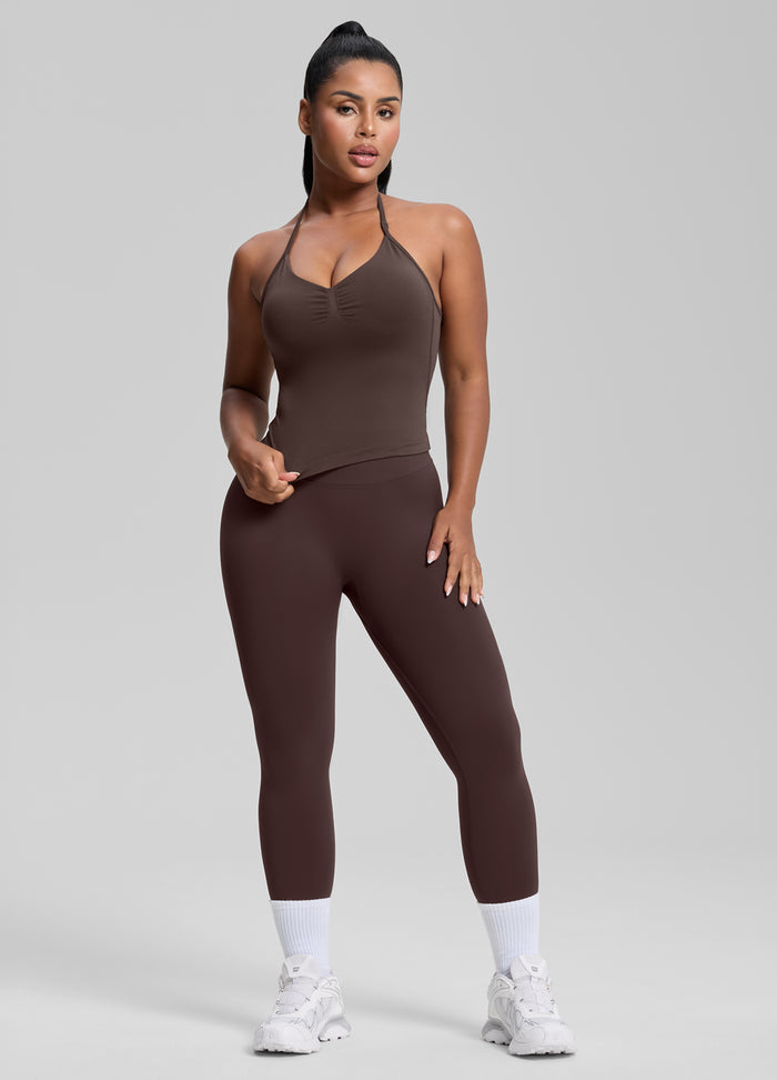 Ultrasculpt Longline Halterneck Form-Fitting Built-in Bra Twill Knit Tank Top