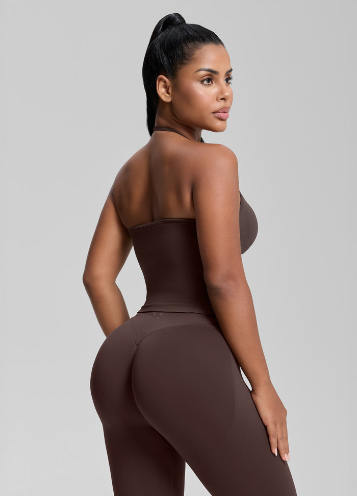Ultrasculpt Longline Halterneck Form-Fitting Built-in Bra Twill Knit Tank Top