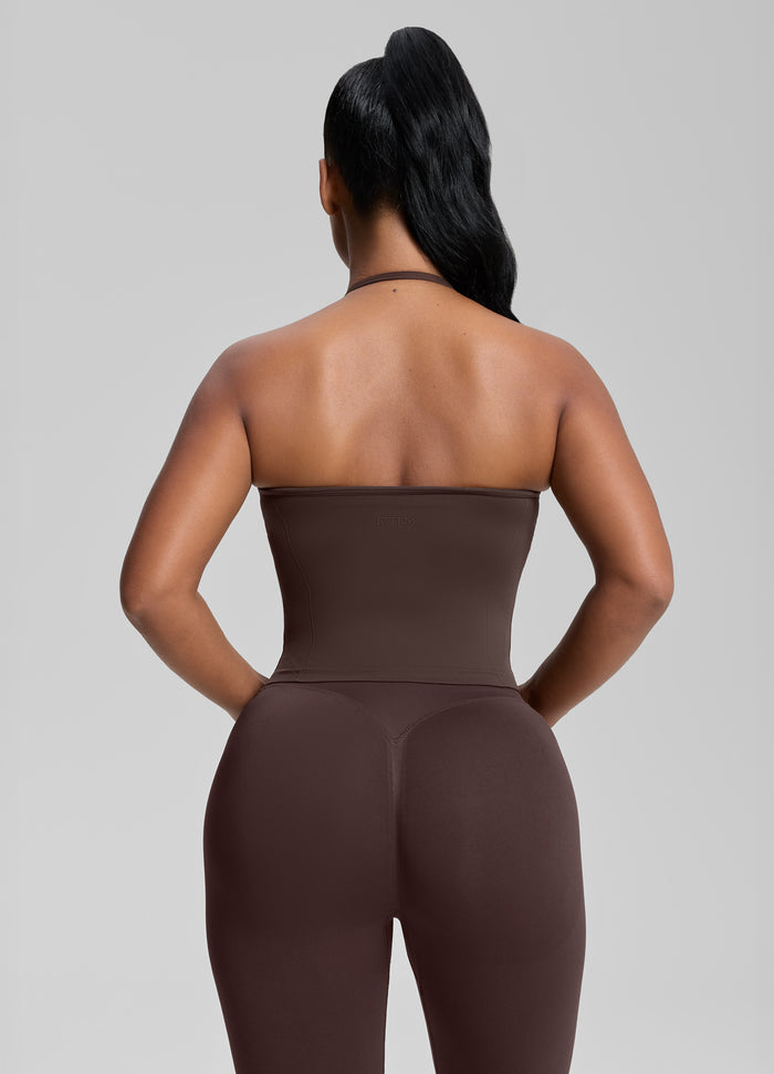 Ultrasculpt Longline Halterneck Form-Fitting Built-in Bra Twill Knit Tank Top