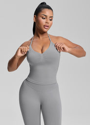 Ultrasculpt Canotta Lunga Aderente in Twill con Reggiseno Incorporato e Scollo all