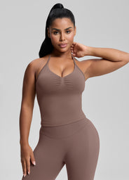 Ultrasculpt Canotta Lunga Aderente in Twill con Reggiseno Incorporato e Scollo all