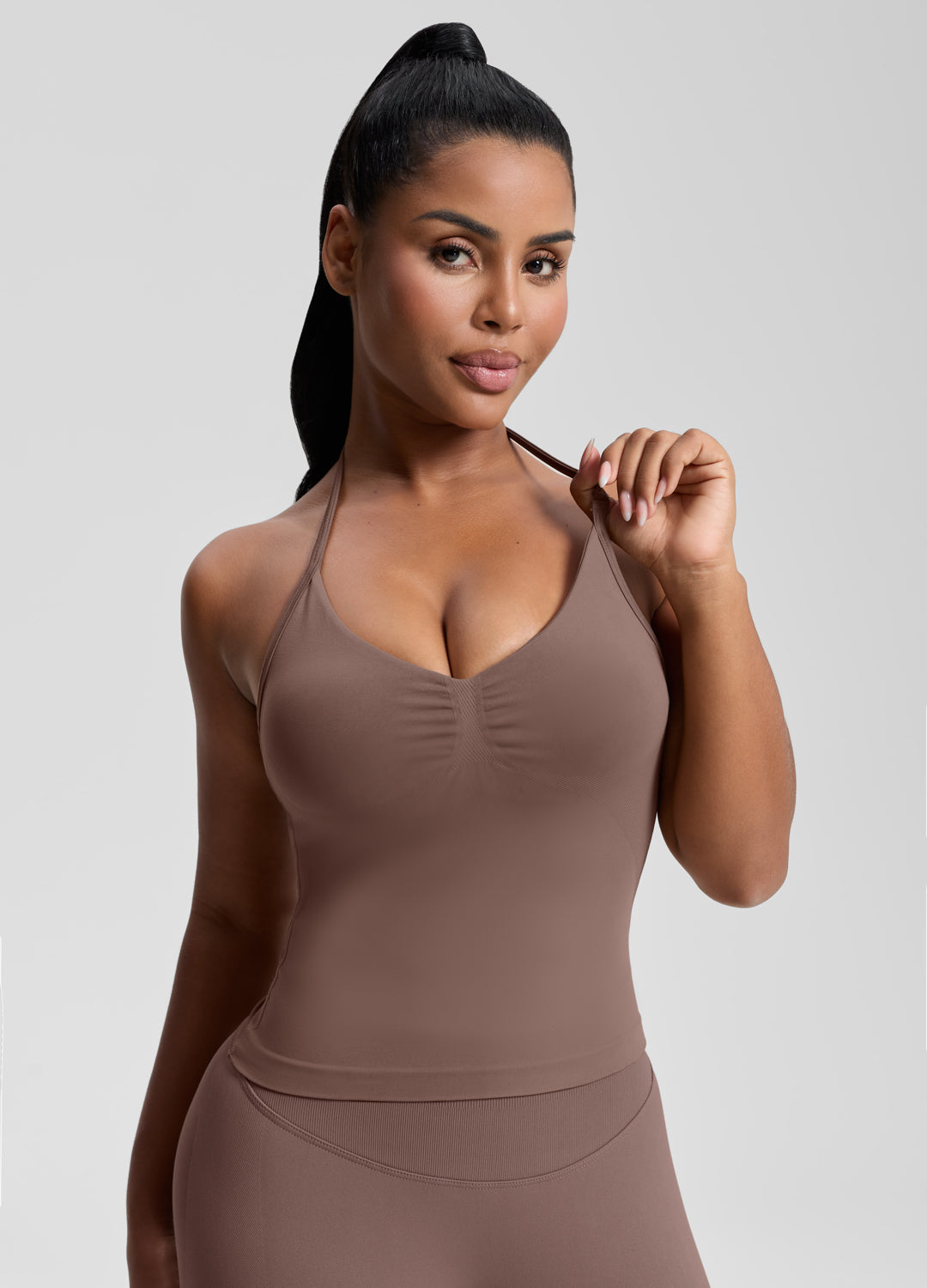 Ultrasculpt Longline Halterneck Form-Fitting Built-in Bra Twill