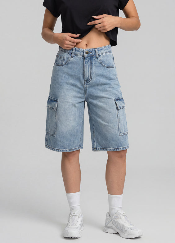 Relaxed Cargo Denim Shorts