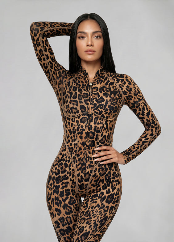 Catsuit Golden Leopoard con espalda cerrada