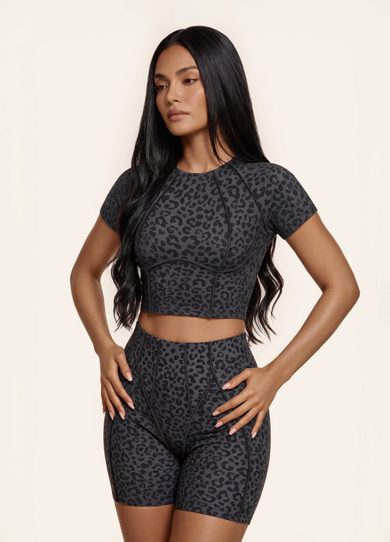 Black Leopard Contour Stitch Micro Shorts