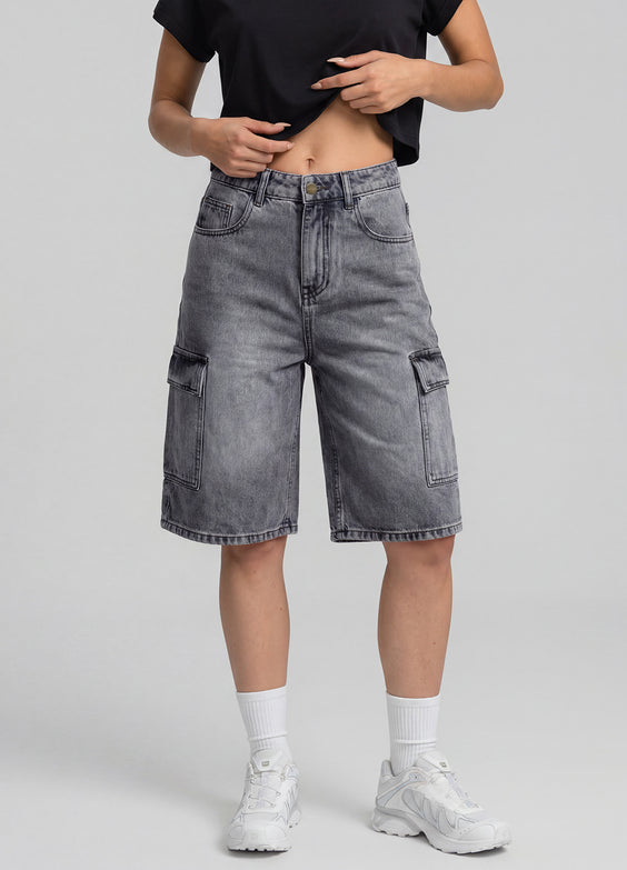 Relaxed Cargo Denim Shorts