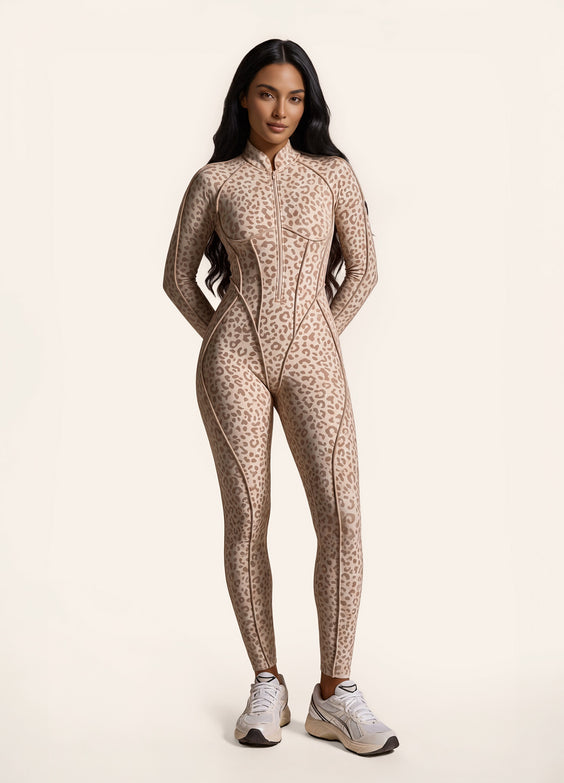Sandstone Leopard Closed-Back Catsuit