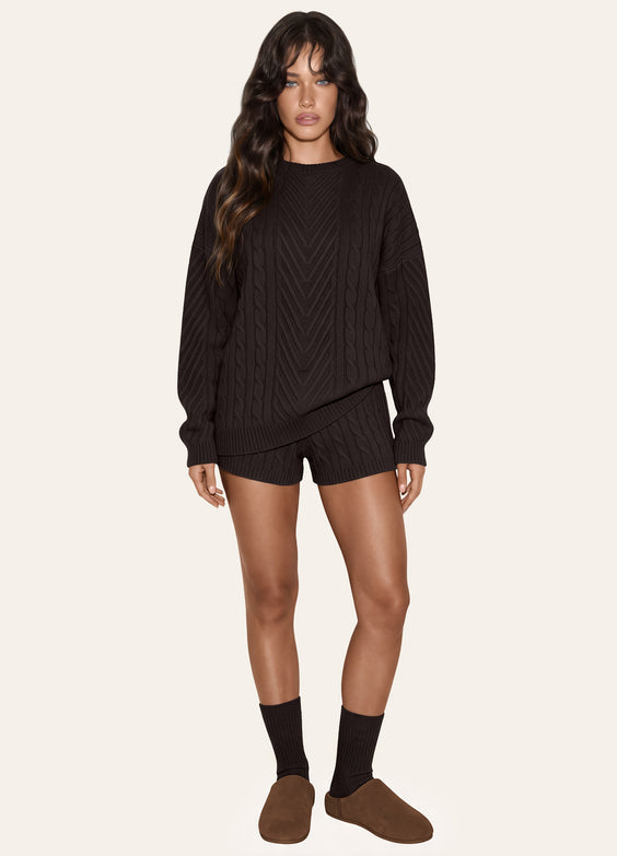 Oversize-Pullover mit Zopfmuster im Fischerstil