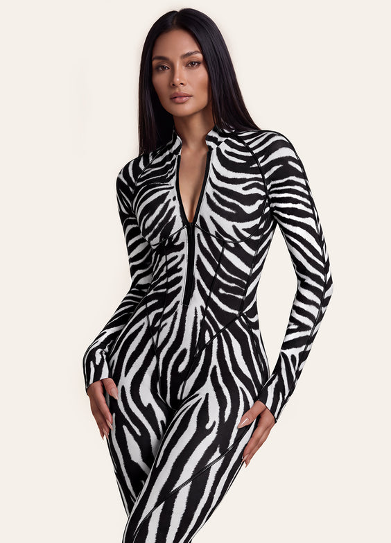 Ivory Zebra Closed-Back Catsuit