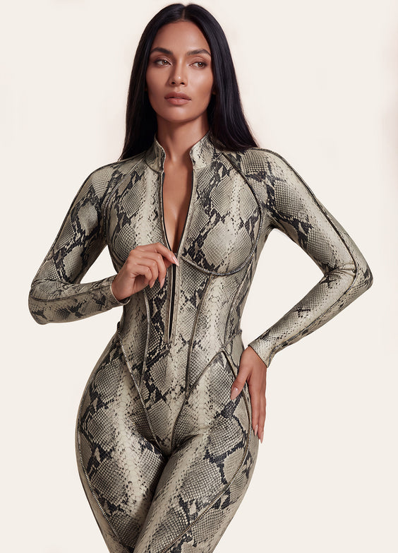 Sage Snake Closed-Back Catsuit