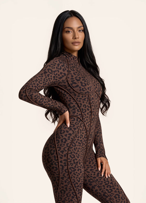 Chocolate Leopard Closed-Back Catsuit