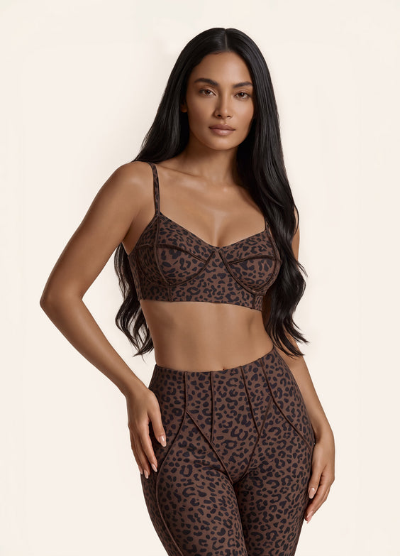 Chocolate Leopard Contour Stitch Bralette