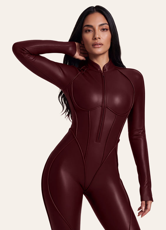 Faux Leather Closed-Back Catsuit