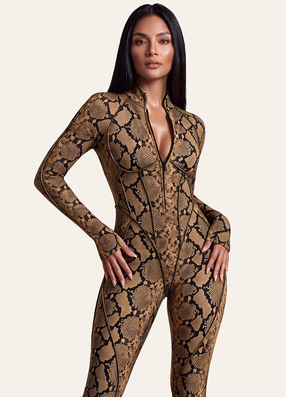 Caramel Snake Closed-Back Catsuit