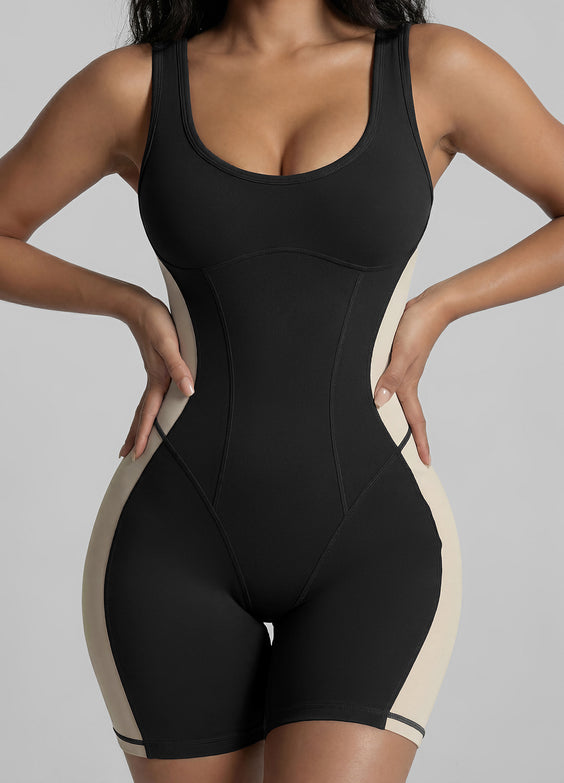 Form-Fitting Open Back Shorts Catsuit
