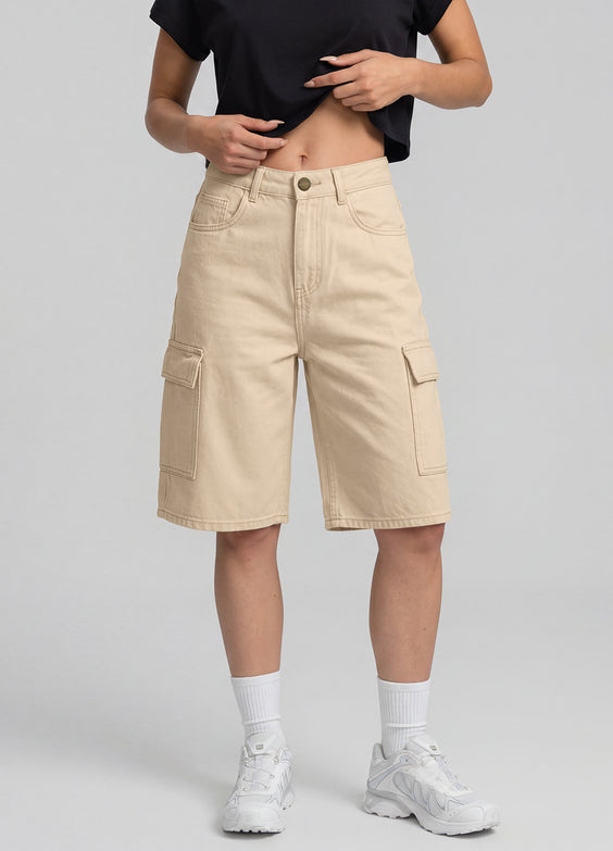 Relaxed Cargo Denim Shorts