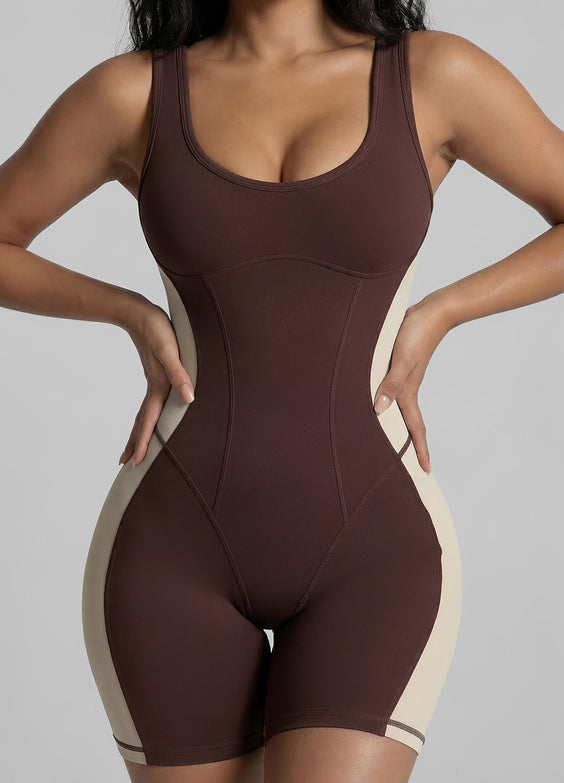 Form-Fitting Open Back Shorts Catsuit
