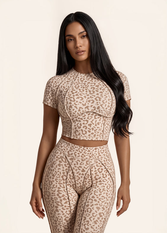 Sandstone Leopard Contour Stitch Crop Top