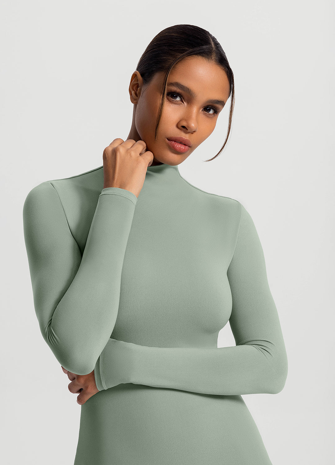 Mock Neck Long Sleeve Top (Color: Sage Green) | BetterMe Store