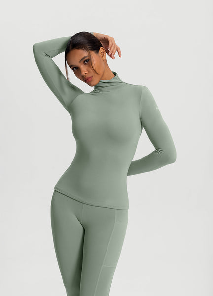 Mock Neck Long Sleeve Top (Color: Sage Green) | BetterMe Store