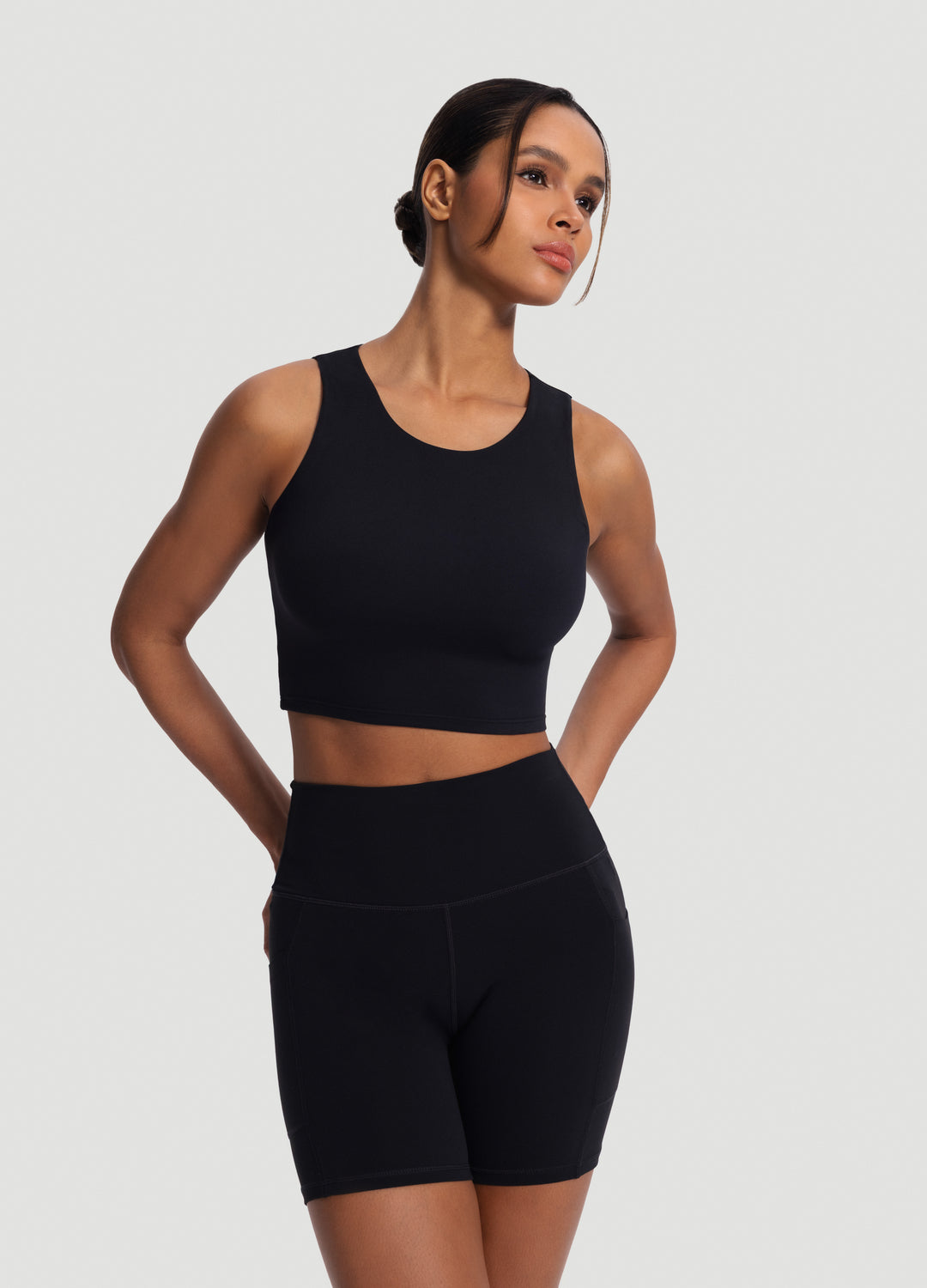 High Neck Cropped Tank Top (Color: Black) | BetterMe Store