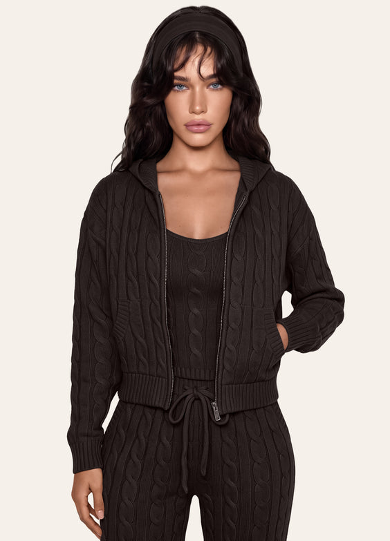 Cable Knit Zip Up Hoodie