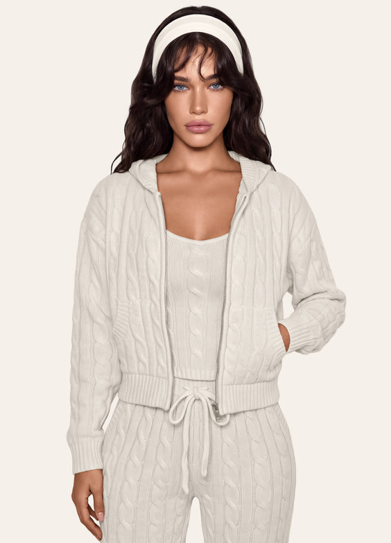 Cable Knit Zip Up Hoodie