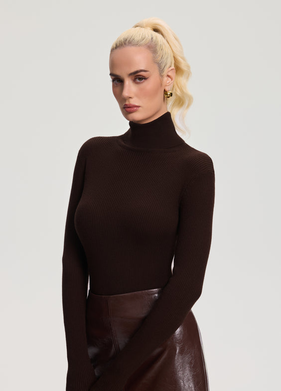Ribbed Wool Blend Turtleneck
