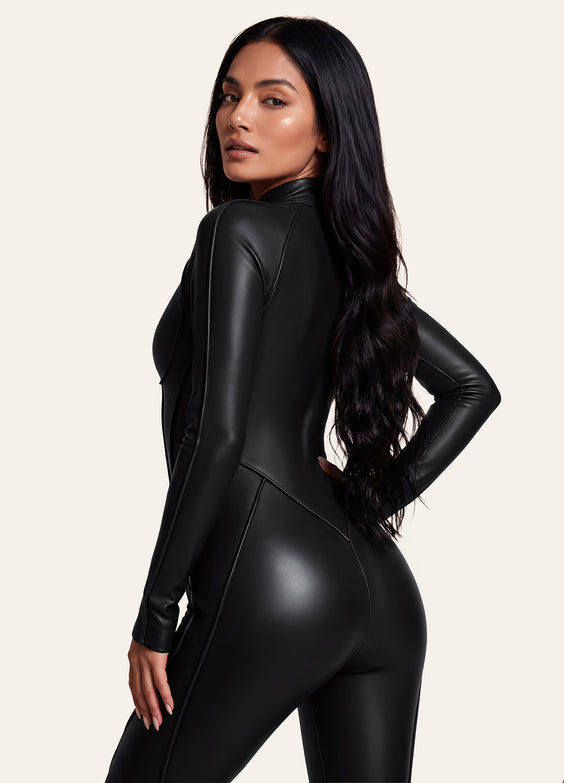 Faux Leather Closed-Back Catsuit