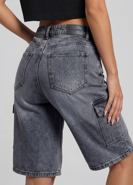Relaxed Cargo Denim Shorts