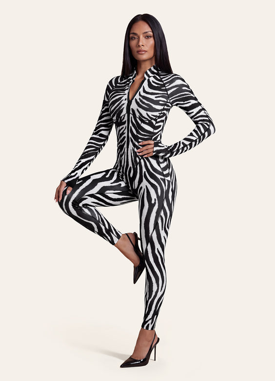 Ivory Zebra Closed-Back Catsuit