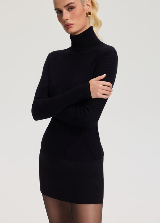 Ribbed Wool Blend Turtleneck