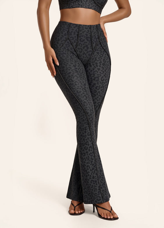 Black Leopard Longline Flare Leggings