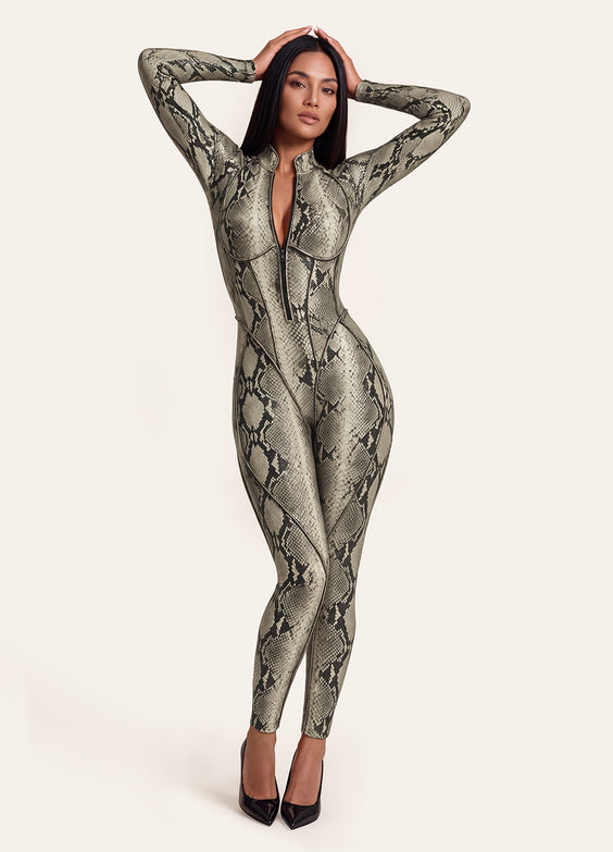 Sage Snake Closed-Back Catsuit