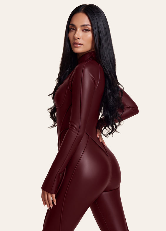 Faux Leather Closed-Back Catsuit