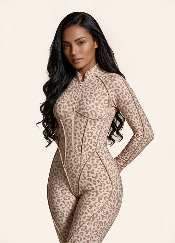Sandstone Leopard Closed-Back Catsuit
