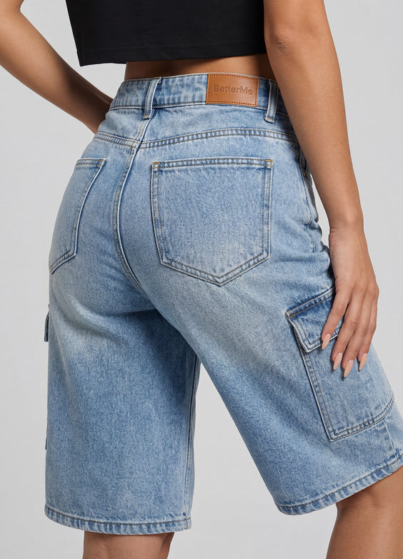 Relaxed Cargo Denim Shorts