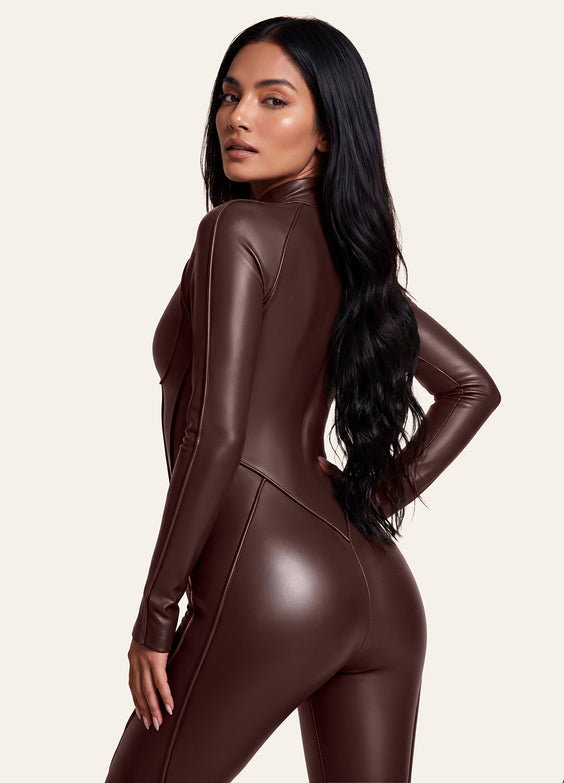 Faux Leather Closed-Back Catsuit