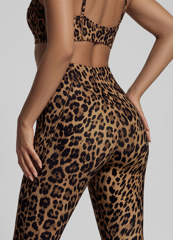 Golden Leopard Longline Flare Leggings