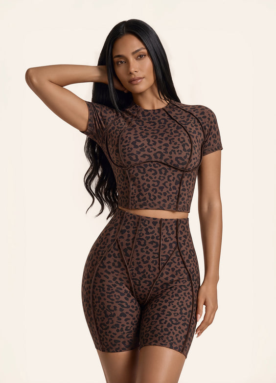 Chocolate Leopard Contour Stitch Micro Shorts