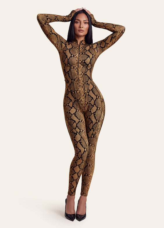 Caramel Snake Closed-Back Catsuit