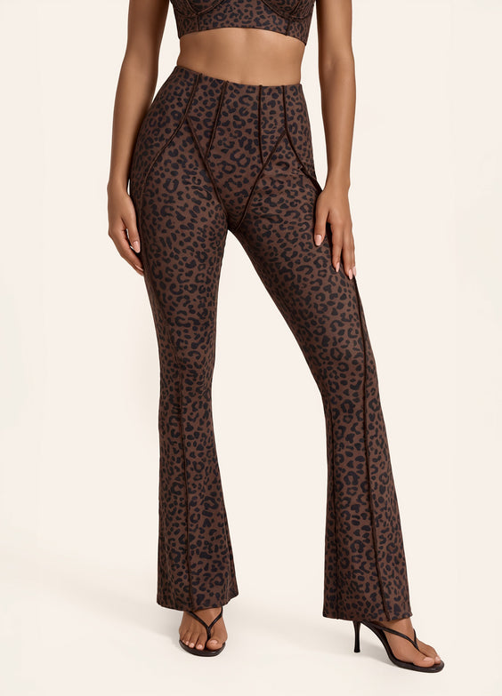 Chocolate Leopard Longline Flare Leggings