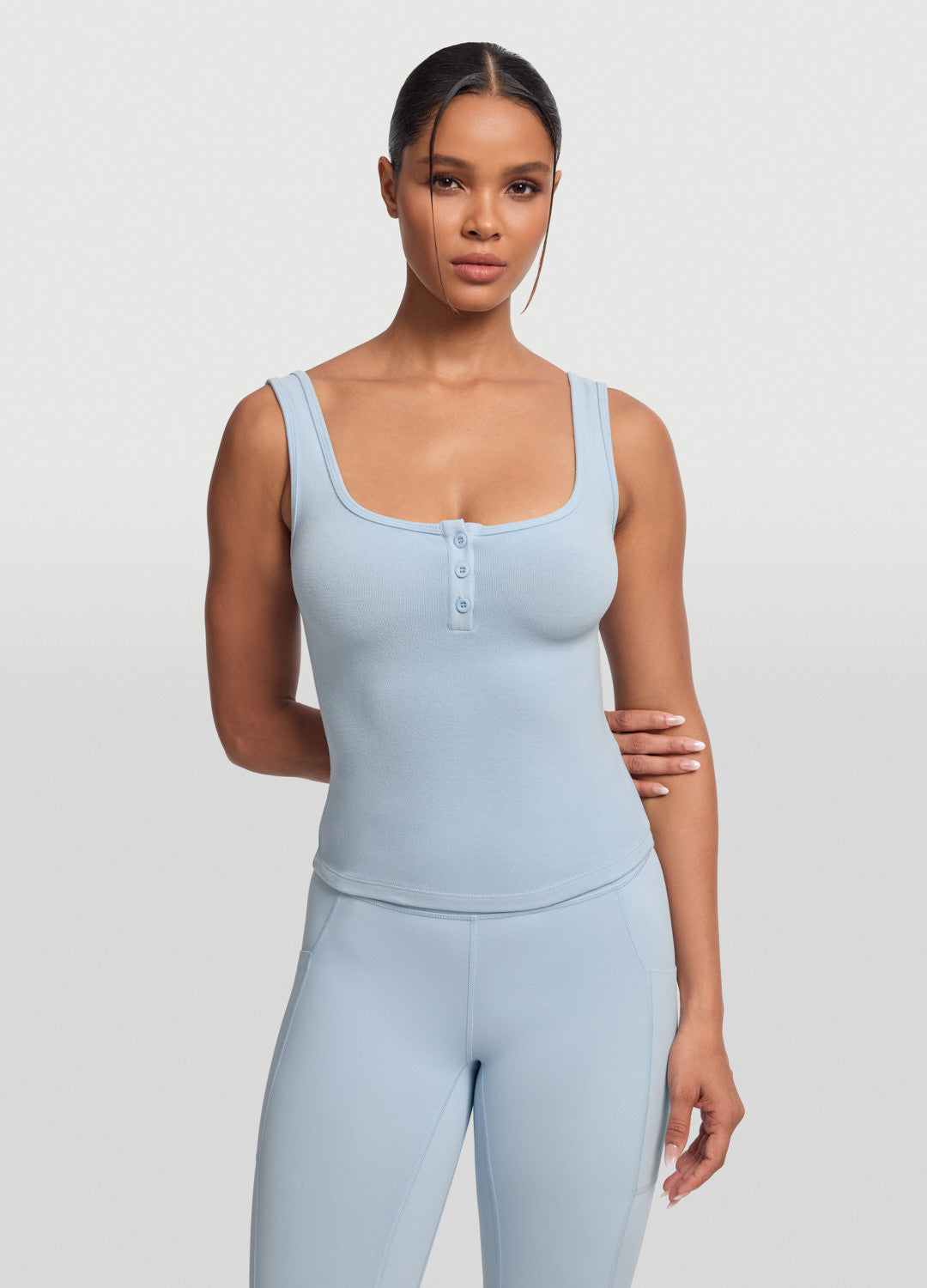 Button Front Tank Top (Color: Sky Blue) | BetterMe Store