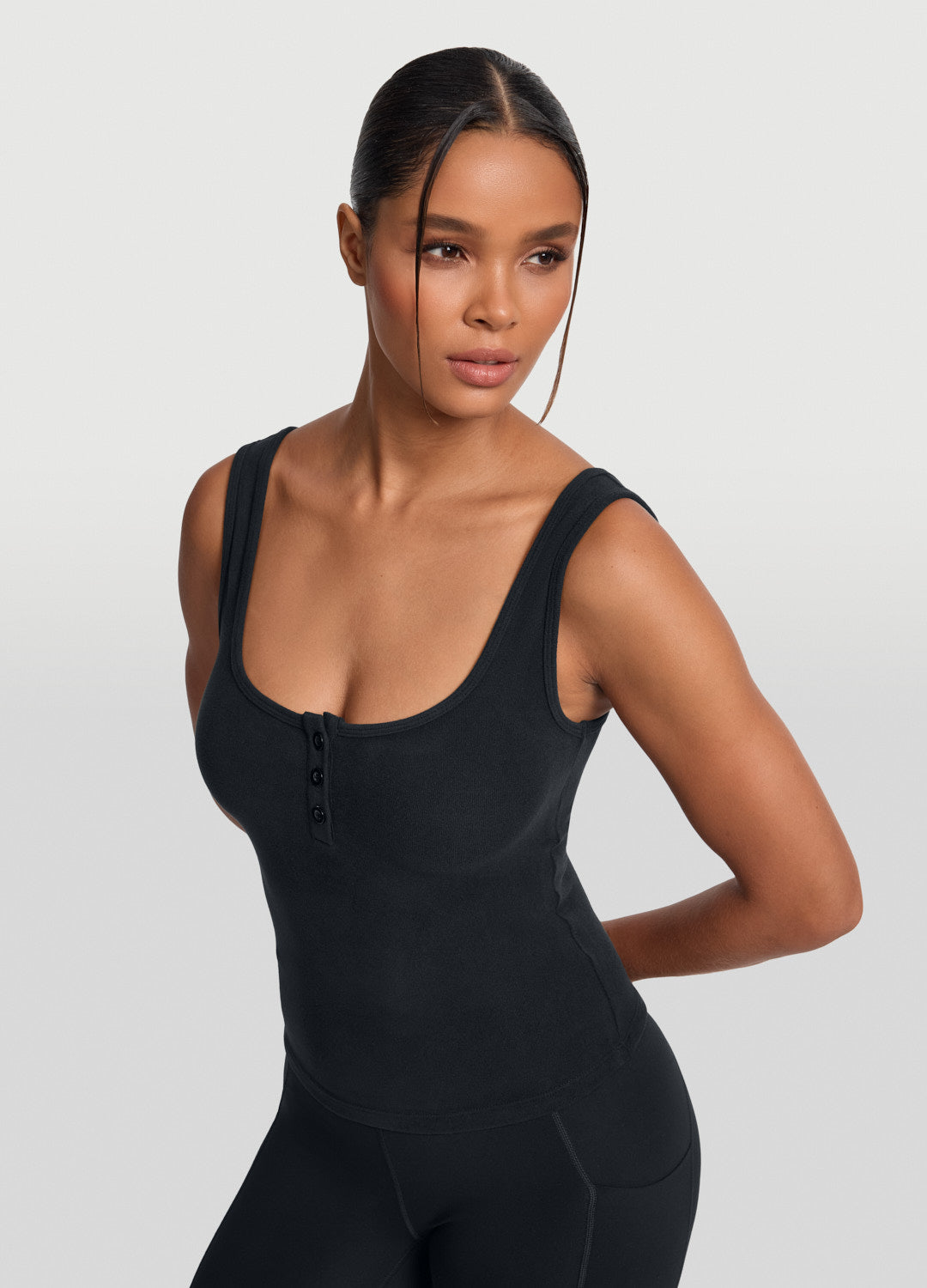 Button Front Tank Top (Color: Black) | BetterMe Store